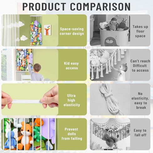 Corner Stuffed Animal Storage Shelf Sleek White - Adjustable Height (44"-71") | Durable Hanging Stuffed Animal Toy Plush Organizer for Modern Nursery, Kids' Bedroom & Playroom in Kuwait