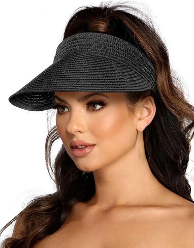 قبعات Sun Visor للنساء ، قبعات شاطئ الشاطئ UPF50+ UV Protection Straw Sun Beach Visor Hats قابلة للتعبئة in Kuwait