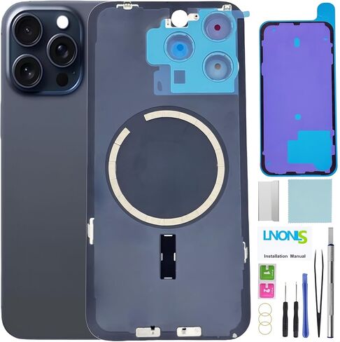 15 Pro Max Back Glass Replace for iPhone 15 Pro Max الخلفية الخلفية المقاومة للماء وعدسة الكاميرا+مجموعة أدوات إصلاح احترافية (التيتانيوم الأبيض) in Kuwait