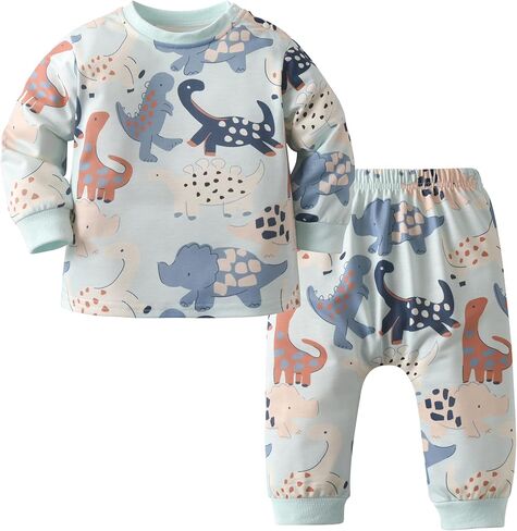 Toddler Baby Boy Fall Winter Clothes Animals Parrem Long Sleeve Sweatshirt Pullover Tops + Pants Outfit Set in Kuwait