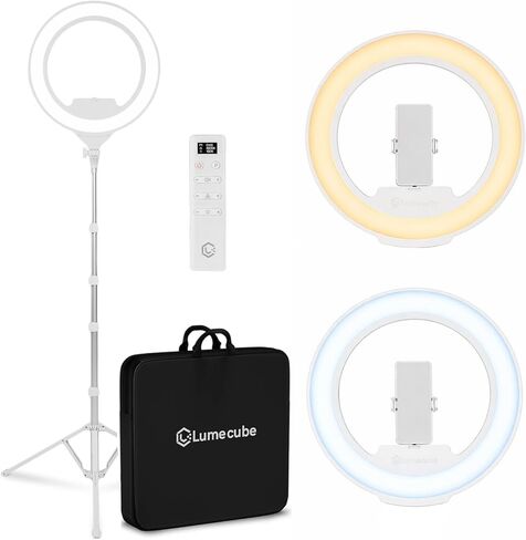 Lume Cube Ring Light Pro | إضاءة احترافية لاسلكية للتصوير الفوتوغرافي والبث المباشر والفيديو | لون وسطوع قابل للتعديل | يشتمل على حامل ثلاثي القوائم قوي ومحمول وحقيبة حمل مبطنة in Kuwait