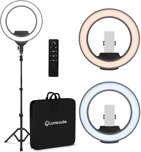 Lume Cube Ring Light Pro | إضاءة احترافية لاسلكية للتصوير الفوتوغرافي والبث المباشر والفيديو | لون وسطوع قابل للتعديل | يشتمل على حامل ثلاثي القوائم قوي ومحمول وحقيبة حمل مبطنة in Kuwait