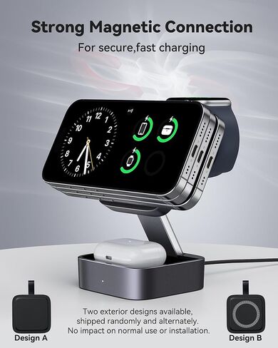 3 in 1 Wireless Charging Station for Apple Devices, Magnetic Foldable Travel Fast Charger Stand Compatible with MagSafe for iPhone Air/17/16/15/14/13/12 Series, Apple Watch & AirPods Pro/4/3/2-Black in Saudi Arabia