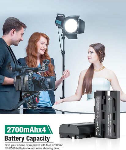 4 بطاريات NP-F550 من FirstPower وشاحن 4 قنوات متوافق مع كاميرا Sony NP-F970 F960 F770 F750 F570 F550 F530 F330 CCD-SC55 TR516 TR716 TR818 TR910 TR917 وكاميرا فيديو LED وشاشة in Kuwait