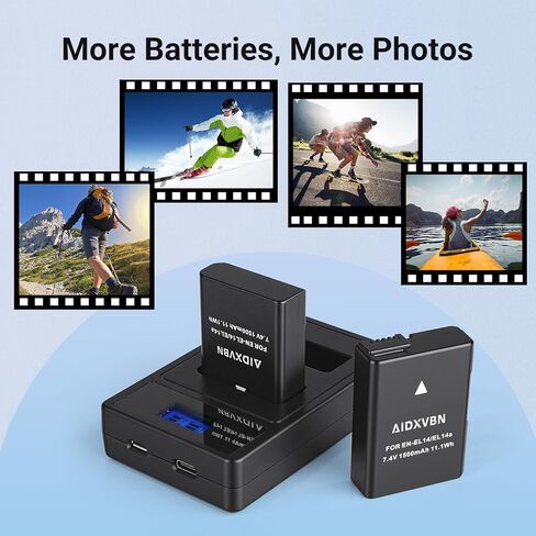 2-Pack EN-EL14 / EL14A Battery and Charger, for Nikon D3100 D3200 D3300 D3400 D3500 D5100 D5200 D5300 D5500 D5600 DF Coolpix P7000 P7100 P7700 P7800 Digital SLR Camera (2 Batteries+Charger) in Kuwait