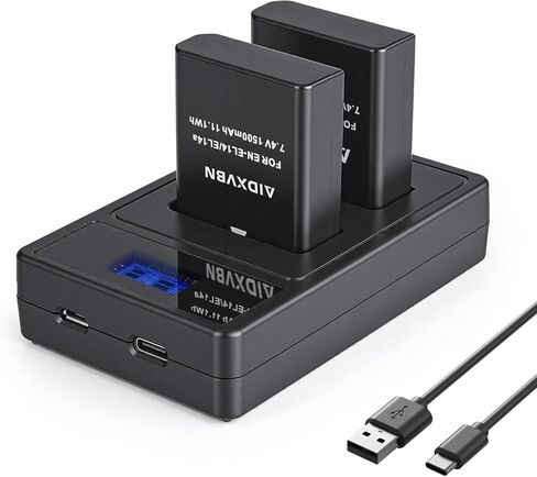 2-Pack EN-EL14 / EL14A Battery and Charger, for Nikon D3100 D3200 D3300 D3400 D3500 D5100 D5200 D5300 D5500 D5600 DF Coolpix P7000 P7100 P7700 P7800 Digital SLR Camera (2 Batteries+Charger) in Kuwait