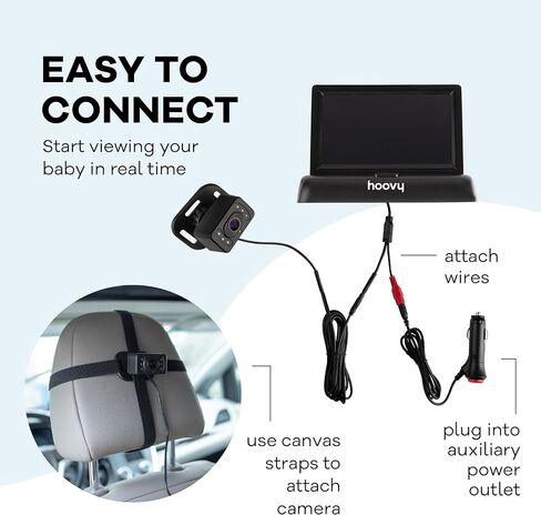 Hoovy Baby Car Camera Monitor, HD Real-Time Video, Rear-Facing Safety View, Easy Install in Kuwait