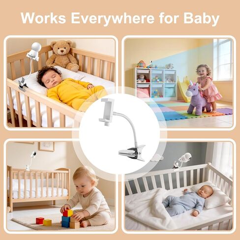 Universal Baby Monitor Mount 2026 Upgraded - Adjustable Gooseneck Flex Stand for Crib - Secure Clip Clamp Holder Compatible with HelloBaby HB6550/HB65/HB66, Nanit Pro, VTech & Most Baby Monitors in Kuwait