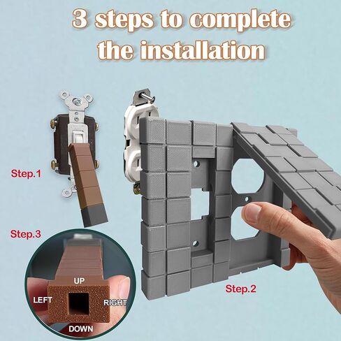 Creative 3D Building Block Light Switch Cover - Interchangeable & Easy-to-Install Wall Plate, Unique Home Decor Gift for Gamers & Kids Room,Grey stick in Kuwait