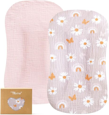 غطاء أريكة للأطفال من TILLYOU Muslin، غطاء أريكة لحديثي الولادة من القطن بنسبة 100%، عبوتان من غطاء عش الطفل للأولاد والبنات، غطاء فقط، فراشة وردية in Kuwait
