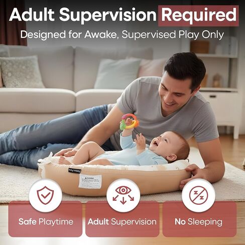Interactivity Baby Lounger for Playtime under Adult Supervision (0-12 Months), Premium Quality Natural Cotton with Foam Core, Easy to Wash & Breathable Infant Lounger for Travel and Picnic in Kuwait