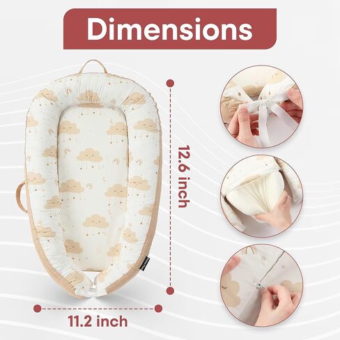 Interactivity Baby Lounger for Playtime under Adult Supervision (0-12 Months), Premium Quality Natural Cotton with Foam Core, Easy to Wash & Breathable Infant Lounger for Travel and Picnic in Kuwait