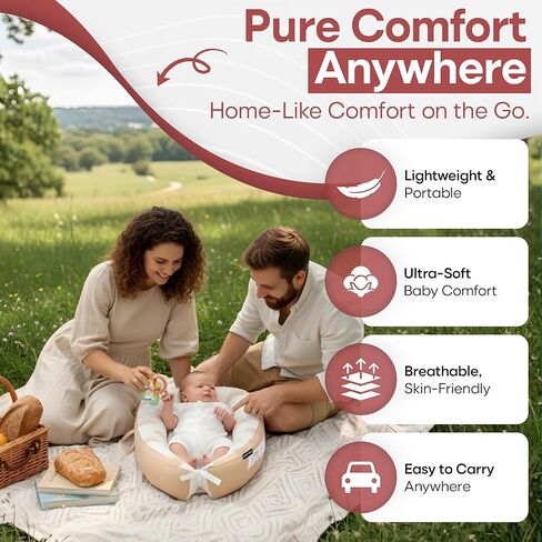 Interactivity Baby Lounger for Playtime under Adult Supervision (0-12 Months), Premium Quality Natural Cotton with Foam Core, Easy to Wash & Breathable Infant Lounger for Travel and Picnic in Kuwait