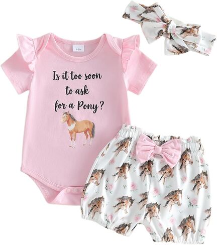 Newborn Baby Girl Western Outfits Cowgirl Summer Clothes Short Sleeve Letters Romper Boots Horse Shorts Headband in Kuwait