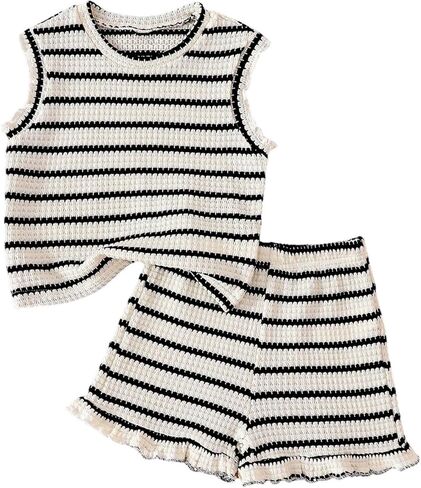 Verdusa Toddler Girl Summer Outfits 2pcs Ruffle Top and Shorts Clothing Set in Kuwait