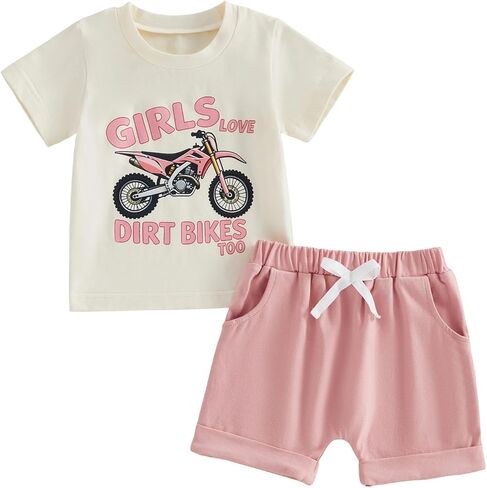 FOCUSNORM Toddler Baby Girl Summer Clothes Excavator Embroidery Short Sleeve T-Shirt Tops Shorts Set Cute Infant 2pcs Outfits in Kuwait