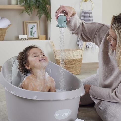 Toddler Bath Tub | Larger Bath for Bigger Kids at Bathtime | Includes Warm and Soft Foam backrest | Grippy Anti-Slip Surface | Includes Easy Drain Bath Plug | Cookies & Cream + Rinse Jug in Kuwait