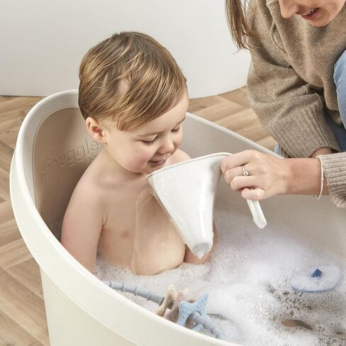 Toddler Bath Tub | Larger Bath for Bigger Kids at Bathtime | Includes Warm and Soft Foam backrest | Grippy Anti-Slip Surface | Includes Easy Drain Bath Plug | Cookies & Cream + Rinse Jug in Saudi Arabia