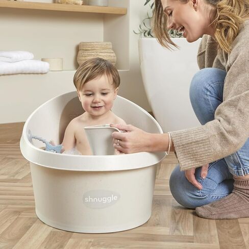 Toddler Bath Tub | Larger Bath for Bigger Kids at Bathtime | Includes Warm and Soft Foam backrest | Grippy Anti-Slip Surface | Includes Easy Drain Bath Plug | Cookies & Cream + Rinse Jug in Saudi Arabia