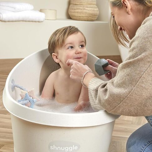 Toddler Bath Tub | Larger Bath for Bigger Kids at Bathtime | Includes Warm and Soft Foam backrest | Grippy Anti-Slip Surface | Includes Easy Drain Bath Plug | Cookies & Cream + Rinse Jug in Saudi Arabia