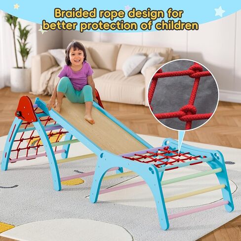 Xilingol Pikler Triangular Set, Foldable Wooden Pickler Climbing Set, Indoor Playground Jungle Gym, 6 in 1 Pikler Triangle Climbing Set for 3+ Years Old, Arch, Slide, Ramp, Toddler, Boys, Girls, Kids in Kuwait