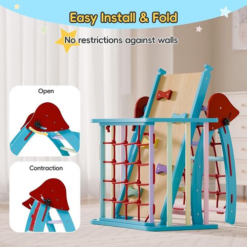 Xilingol Pikler Triangular Set, Foldable Wooden Pickler Climbing Set, Indoor Playground Jungle Gym, 6 in 1 Pikler Triangle Climbing Set for 3+ Years Old, Arch, Slide, Ramp, Toddler, Boys, Girls, Kids in Kuwait