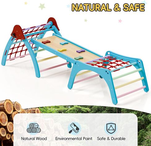 Xilingol Pikler Triangular Set, Foldable Wooden Pickler Climbing Set, Indoor Playground Jungle Gym, 6 in 1 Pikler Triangle Climbing Set for 3+ Years Old, Arch, Slide, Ramp, Toddler, Boys, Girls, Kids in Kuwait