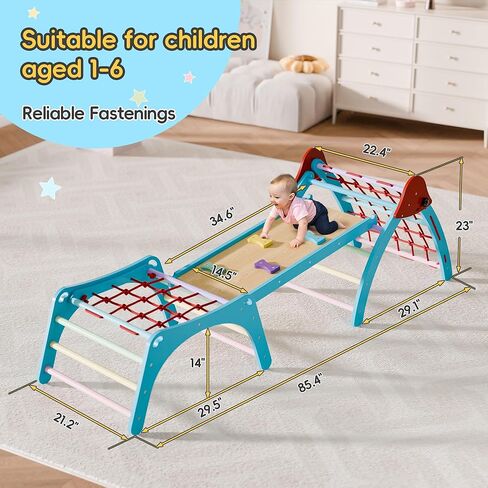 Xilingol Pikler Triangular Set, Foldable Wooden Pickler Climbing Set, Indoor Playground Jungle Gym, 6 in 1 Pikler Triangle Climbing Set for 3+ Years Old, Arch, Slide, Ramp, Toddler, Boys, Girls, Kids in Kuwait