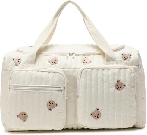 Quilted Tote Diaper Bag, 18.9x8.7x10.2in Bear Pattern Baby Diaper Bag with Multi-pockets, Travel Weekender Bags, Cute Duffle Bags for Women Travel & Hospital in Kuwait