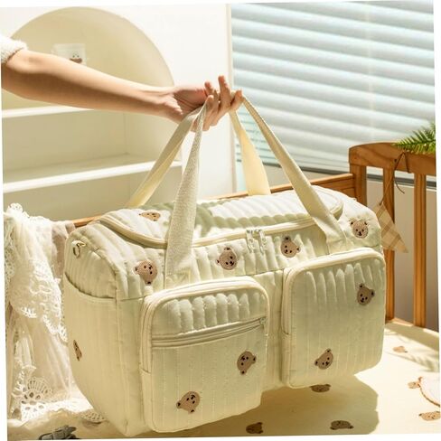 Quilted Tote Diaper Bag, 18.9x8.7x10.2in Bear Pattern Baby Diaper Bag with Multi-pockets, Travel Weekender Bags, Cute Duffle Bags for Women Travel & Hospital in Kuwait