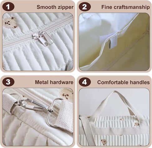 Quilted Tote Diaper Bag, 18.9x8.7x10.2in Bear Pattern Baby Diaper Bag with Multi-pockets, Travel Weekender Bags, Cute Duffle Bags for Women Travel & Hospital in Kuwait