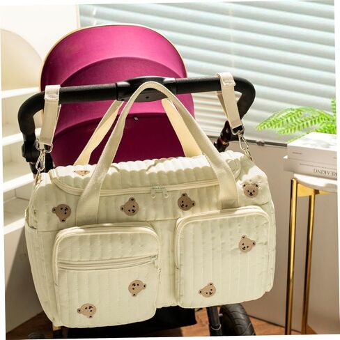 Quilted Tote Diaper Bag, 18.9x8.7x10.2in Bear Pattern Baby Diaper Bag with Multi-pockets, Travel Weekender Bags, Cute Duffle Bags for Women Travel & Hospital in Kuwait