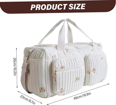 Quilted Tote Diaper Bag, 18.9x8.7x10.2in Bear Pattern Baby Diaper Bag with Multi-pockets, Travel Weekender Bags, Cute Duffle Bags for Women Travel & Hospital in Kuwait
