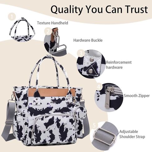 Cow Print Diaper Bag Tote with Pacifier Case Stroller Clips Mommy Maternity Bag Travel Newborn Baby Bay for Mom Dad in Saudi Arabia