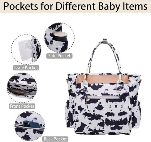 Cow Print Diaper Bag Tote with Pacifier Case Stroller Clips Mommy Maternity Bag Travel Newborn Baby Bay for Mom Dad in Saudi Arabia