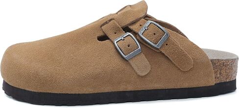 Women Arch Support Suede Clogs,Cork Buckle Flat Thick Sole Leather Memory Foam Supportive Slip on Comfortable Vintage Shoes in Saudi Arabia