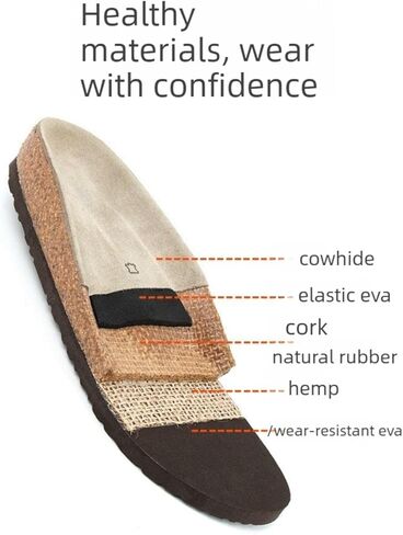 Women Arch Support Suede Clogs,Cork Buckle Flat Thick Sole Leather Memory Foam Supportive Slip on Comfortable Vintage Shoes in Saudi Arabia