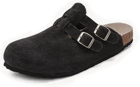 Women Arch Support Suede Clogs,Cork Buckle Flat Thick Sole Leather Memory Foam Supportive Slip on Comfortable Vintage Shoes in Saudi Arabia