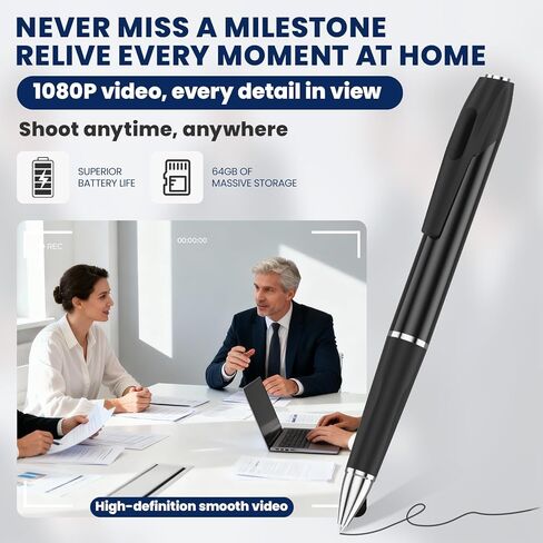 Camera Pen with 64GB SD Card, 1080P Cameras for Home Security Monitoring & Pet Care, Long Battery Life, Easy to Use in Kuwait