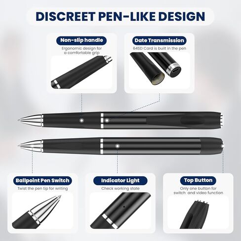 Camera Pen with 64GB SD Card, 1080P Cameras for Home Security Monitoring & Pet Care, Long Battery Life, Easy to Use in Kuwait