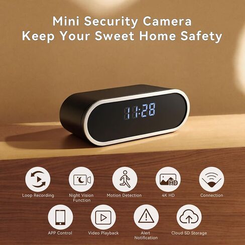 Wireless WiFi Mini Camera with Clock for for Outdoor/Indoor, Security Camera with AI Motion Detection,Night Vision,Easy to Use & Install in Kuwait