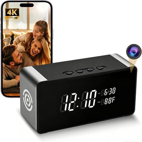 ساعة كاميرا مخفية 4K HD واي فاي، كاميرا لاسلكية مع كشف حركة الرؤية الليلية، كاميرا مربية لأمن المنزل في الداخل، كاميرا مراقبة البث المباشر عن بعد in Kuwait