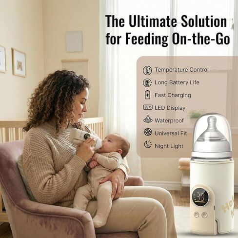 جهاز تسخين الزجاجات المحمول للسفر - جهاز تسخين الزجاجات بدون ماء للسيارة لحليب الأم والحليب الصناعي - بطارية قابلة لإعادة الشحن تعمل بالتسخين السريع مع التحكم في درجة الحرارة لإطعام الطفل أثناء التنقل in Saudi Arabia