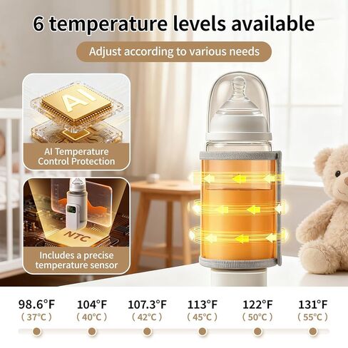 Portable Baby Milk Bottle Warmer for Travel,Breastfeeding Essentials,Baby Bottle-Feeding Bottle Warmer On the Go,Breastmilk Warmer for Baby,Rechargeable 5000 mAh Battery,Digital Display in Kuwait