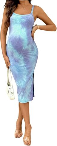 OYOANGLE Women's Maternity Tie Dye Sleeveless Bodycon Midi Dress Slit Thigh Nursing Dress in Saudi Arabia