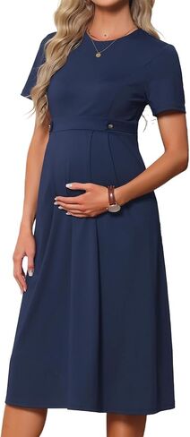 Womens Maternity Work Dress Formal Business A Line Short Sleeve Front Pleated Pregnancy Dresses Semi Office in Saudi Arabia