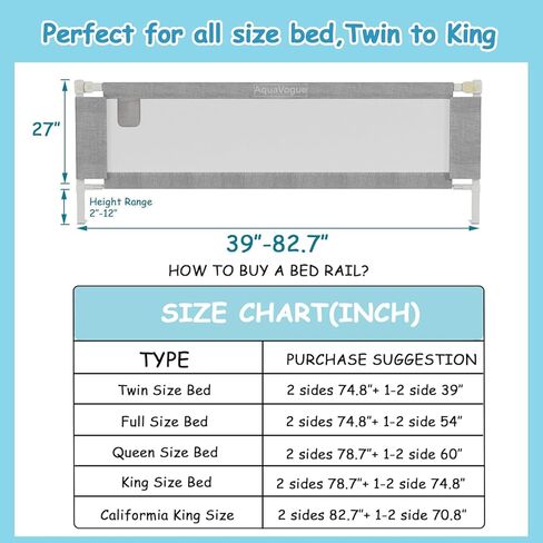 3-Pack Bed Rails for Toddlers with Headboard Rod - Height Adjustable Baby Bed Rail Guard Specially Designed for Twin Size (74.8 x 74.8 x 39 Inch) in Kuwait