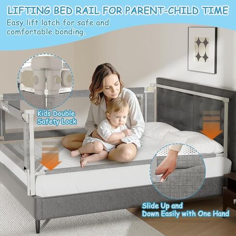 3-Pack Bed Rails for Toddlers with Headboard Rod - Height Adjustable Baby Bed Rail Guard Specially Designed for Twin Size (74.8 x 74.8 x 39 Inch) in Kuwait