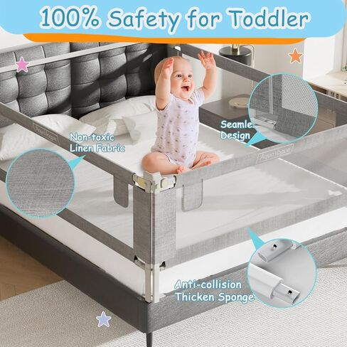 3-Pack Bed Rails for Toddlers with Headboard Rod - Height Adjustable Baby Bed Rail Guard Specially Designed for Twin Size (74.8 x 74.8 x 39 Inch) in Kuwait