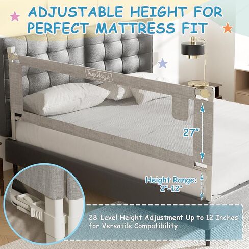 3-Pack Bed Rails for Toddlers with Headboard Rod - Height Adjustable Baby Bed Rail Guard Specially Designed for Twin Size (74.8 x 74.8 x 39 Inch) in Kuwait